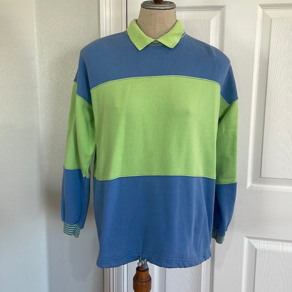 Vtg Liz Claiborne Lizwear pullover sweatshirt striped blue green women size M